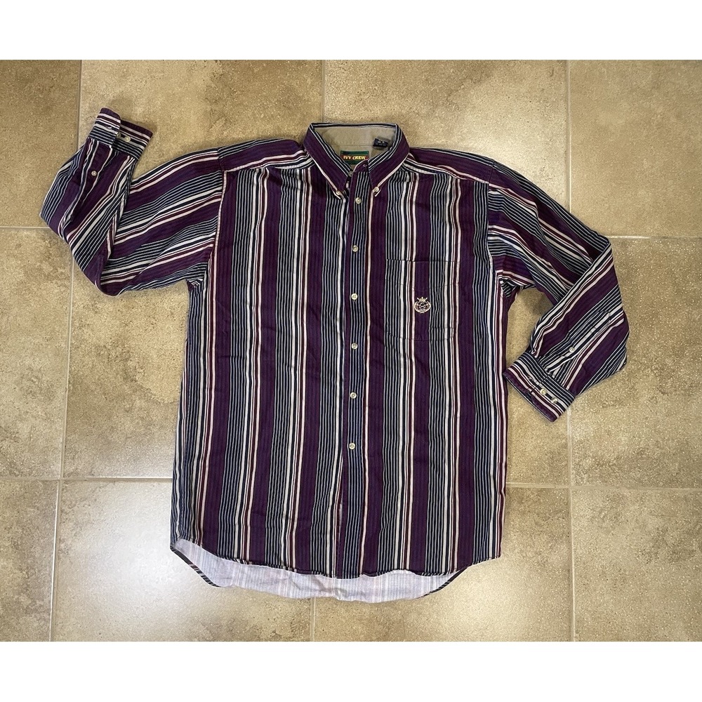 VTG 90s Ivy Crew Multicolor Sz L Vertical Stripe Retro Colorblock Button Down